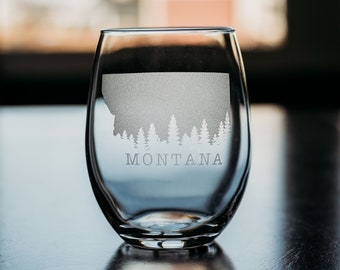 Montana Forest Etched Wine Glass - etched wine glass - Montana gift - etched state wine glass - personalized wine glass - Montana wine glass