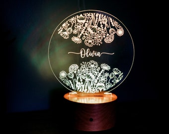 Kids night light, personalized night light, custom name night light, baby shower gift, Floral night light, Nursery Decor, newborn gift