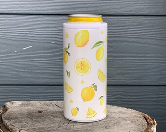 Lemon skinny can cooler - lemon design - lemon hard shell koozie - lemon koozie - customized koozie - tall koozie - slim can cooler