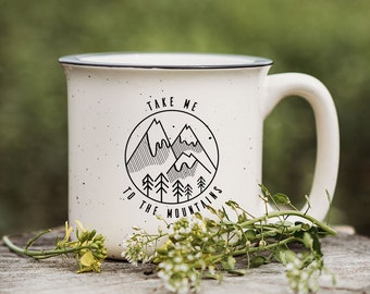 Take Me to the Mountains Speckled Ceramic Campfire Coffee Mug
