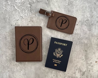 Personalized Passport Holder & Luggage Tag Set, Leather passport holder, Personalized Travel Set, Custom Luggage Tag, Engraved Travel Set