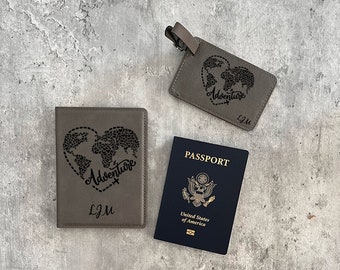 Personalized Passport Holder & Luggage Tag Set, Leather passport holder, Personalized Travel Set, Custom Luggage Tag, Engraved Travel Set