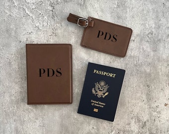 Personalized Passport Holder & Luggage Tag Set, Leather passport holder, Personalized Travel Set, Custom Luggage Tag, Engraved Travel Set