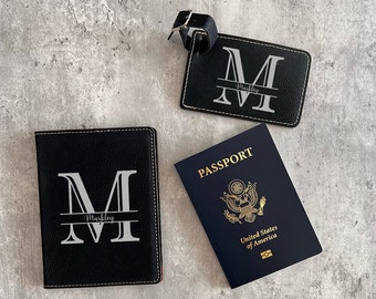 Personalized Passport Holder & Luggage Tag Set, Leather passport holder, Personalized Travel Set, Custom Luggage Tag, Engraved Travel Set