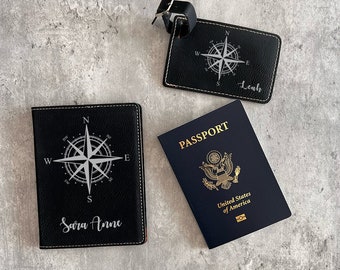 Personalized Passport Holder & Luggage Tag Set, Leather passport holder, Personalized Travel Set, Custom Luggage Tag, Engraved Travel Set