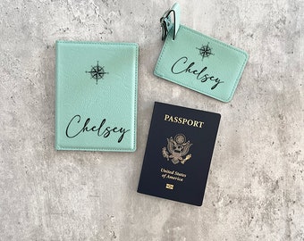 Personalized Passport Holder & Luggage Tag Set, Leather passport holder, Personalized Travel Set, Custom Luggage Tag, Engraved Travel Set