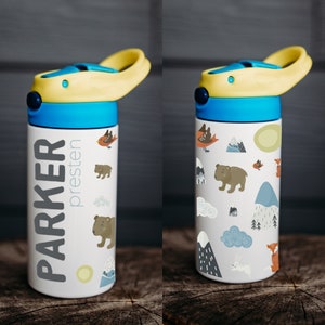 Personalized water bottle, kids water bottle, kid name water bottle, woodland water bottle, personalized kids cup, kids tumbler, kid cup
