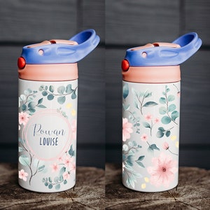 Personalized water bottle, kids water bottle, kid name water bottle, floral water bottle, personalized kids cup, kids tumbler, kid cup