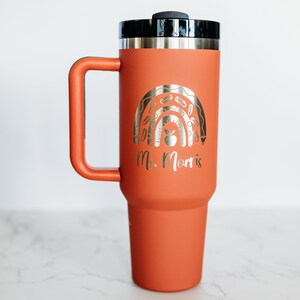 Personalized 40oz tumbler with handle and straw, custom engraved cup, 40oz stainless steel water bottle, travel water bottle, teacher cup