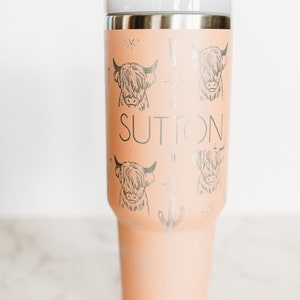 Personalized 40oz tumbler with handle and straw, custom engraved cup, 40oz stainless steel water bottle, travel water bottle, bull cup