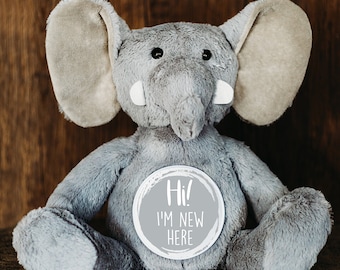 Elefante Sólido Mensual Hito Animal de Peluche, Rastreador de Crecimiento Mensual, Animal de Peluche Personalizado, Animal de Peluche De Hito de Bebé, Tapado