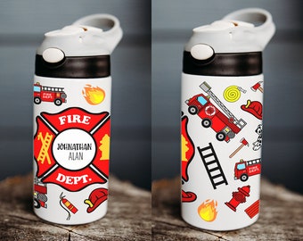 Personalized water bottle, kids water bottle, kid name water bottle, firetruck water bottle, personalized kids cup, kids tumbler, kid cup