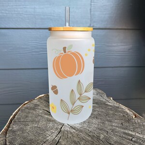 Frosted Iced coffee can with lid and straw, beer can glass, soda can glass, Pumpkins can glass, colorful Coffee glass, 16oz coffee glass