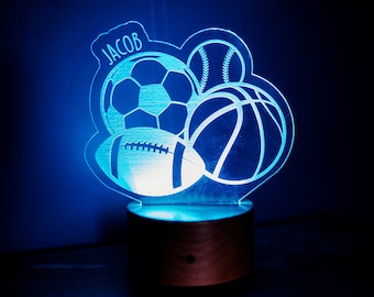 Kids night light, personalized night light, custom name night light, baby shower gift, Sports night light, Nursery Decor, newborn gift