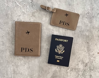 Personalized Passport Holder & Luggage Tag Set, Leather passport holder, Personalized Travel Set, Custom Luggage Tag, Engraved Travel Set