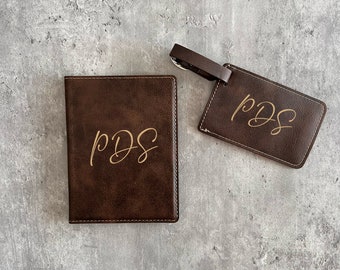 Personalized Passport Holder & Luggage Tag Set, Leather passport holder, Personalized Travel Set, Custom Luggage Tag, Engraved Travel Set