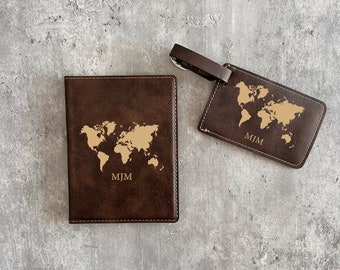 Personalized Passport Holder & Luggage Tag Set, Leather passport holder, Personalized Travel Set, Custom Luggage Tag, Engraved Travel Set