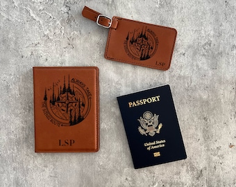 Personalized Passport Holder & Luggage Tag Set, Leather passport holder, Personalized Travel Set, Custom Luggage Tag, Engraved Travel Set