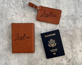 Personalized Passport Holder & Luggage Tag Set, Leather passport holder, Personalized Travel Set, Custom Luggage Tag, Engraved Travel Set