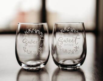Home Sweet Home wine glass set of 2, Realty wine glass, personalized wine glass, first home personalized gift, house warming gift