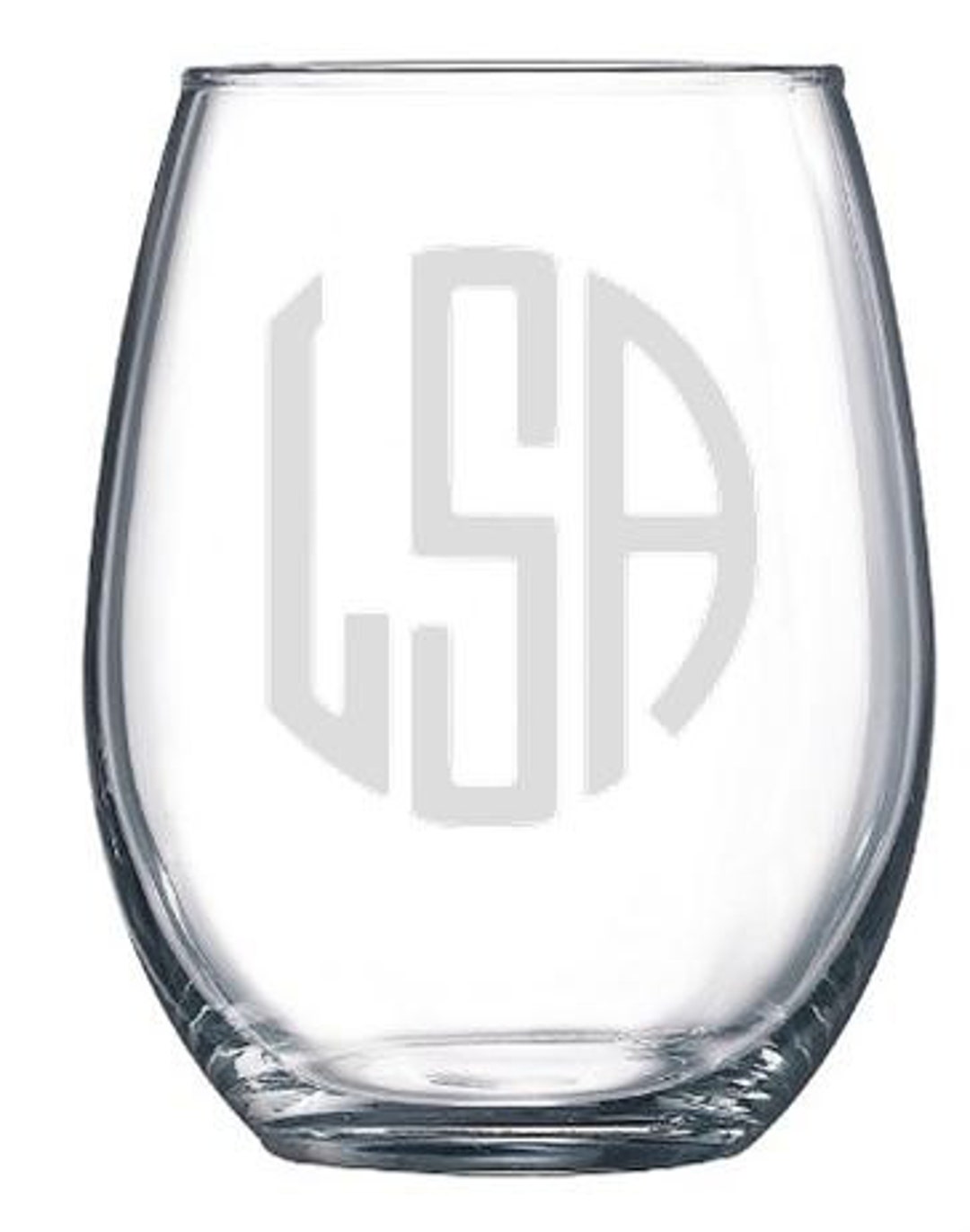 Circle Monogram Set of 4 Personalized Stemless Wine Glasses, 62088