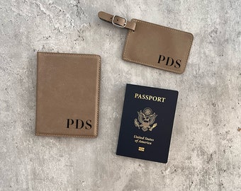 Personalized Passport Holder & Luggage Tag Set, Leather passport holder, Personalized Travel Set, Custom Luggage Tag, Engraved Travel Set