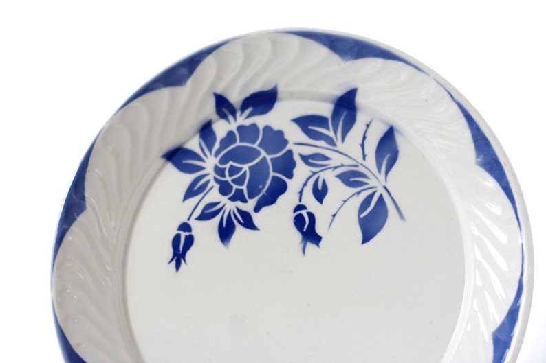 French antic plate Large round plate Very large French dish Digoin Sarreguemines 2 available Beige with dark blue flowered pattern 1900s