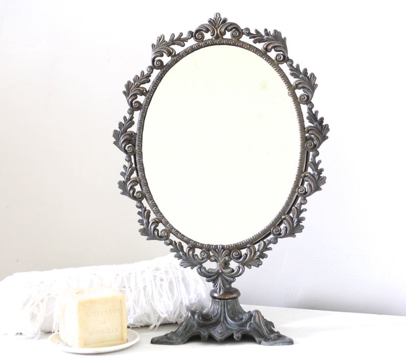 French Antique Oval Psyche Mirror Bronze Psyche Mirror Bronze Oval