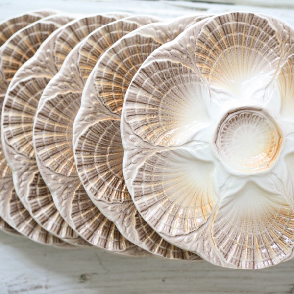 Splendid. Vintage French set of 6 oyster plates DIGOIN SARREGUEMINES (1950-1970). Vintage French BARBOTINE. French chic sytle. Oyster plates