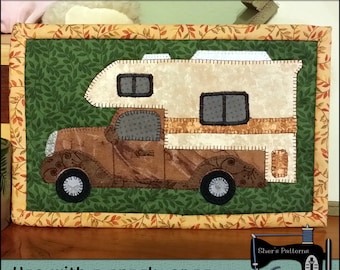 PDF Pattern for Let's Go Camping Rug, Camping Mug Rug Pattern, Camper Mini Quilt Pattern - Sewing Pattern, Tutorial, DIY