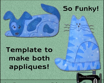 Funky Cat Applique Template, Dog Applique Template - Cat Applique Pattern - Dog Applique Template - Applique Template, PDF Pattern, DIY