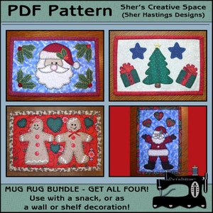 PDF Pattern for Christmas Mug Rug Bundle - Vol 1,  Mug Rug Pattern, Christmas Applique Templates - Christmas Sewing Pattern, Tutorial, DIY