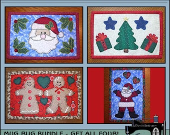 PDF Pattern for Christmas Mug Rug Bundle - Vol 1,  Mug Rug Pattern, Christmas Applique Templates - Christmas Sewing Pattern, Tutorial, DIY
