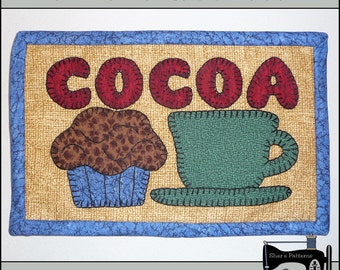 PDF Pattern for Hot Cocoa Mug Rug, Hot Cocoa Mug Rug Pattern, Cocoa Mini Quilt Pattern, Cocoa Applique Sewing Pattern, Tutorial, DIY