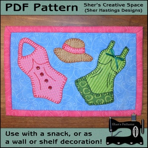 PDF Pattern for Bathing Suit Mug Rug, Summer Mug Rug Pattern, Beach Mug Rug Pattern - Beach Applique Mug Rug Sewing Pattern, Tutorial, DIY