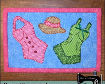 PDF Pattern for Bathing Suit Mug Rug, Summer Mug Rug Pattern, Beach Mug Rug Pattern - Beach Applique Mug Rug Sewing Pattern, Tutorial, DIY
