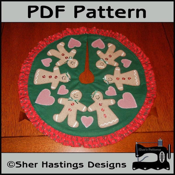 PDF Pattern for Christmas Tree Skirt, Pattern for Small Christmas Tree, Gingerbread Tree Skirt, Gingerbread Sewing Pattern, Tutorial, DIY