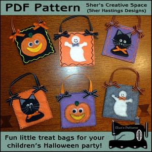 PDF Schnittmuster für Halloween Leckerlibeutel, Halloween Gastgeschenke, Kinder Bastelprojekt, Filztaschen - Schnittmuster, Anleitung, DIY