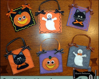 PDF Pattern for Felt Halloween Treat Bags, Halloween Party Favors, Childrens Craft Project, Felt Bags - Sewing Pattern, Tutorial, DIY