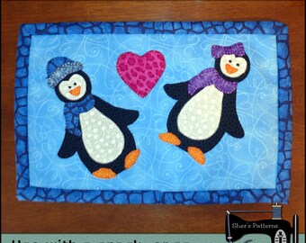 Patrón PDF para Alfombra Taza Pingüinos, Patrón Alfombra Taza Pingüino, Patrón Mini Colcha Pingüino, Patrón de costura apliques Pingüino, Tutorial, DIY