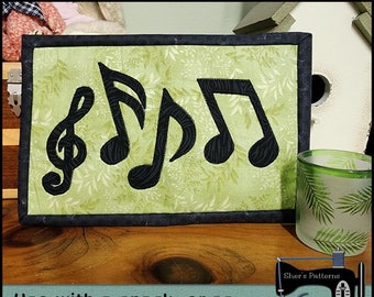 PDF Pattern for Music Notes Mug Rug, Music Mini Quilt Pattern, Music Mug Rug, Music Notes Applique Pattern, Sewing Pattern, DIY