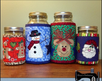 PDF Pattern for Christmas Jar Cozies, Christmas Candle Cozy Pattern, Jar Cozy Pattern - Jar Cozy Sewing Pattern, Tutorial, DIY