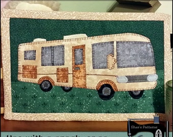 PDF Pattern for Motorhome Mug Rug, Motor Home Mug Rug Pattern, Camping Mini Quilt Pattern, Camper Pattern, Sewing Pattern, Tutorial, DIY