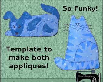 Funky Cat and Dog Applique Templates - Cat Applique Pattern - Dog Applique Template - Sewing Pattern, PDF Pattern, DIY