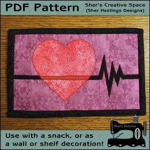 PDF Schnittmuster für Herz Gesunder Becher Teppich, Fitness Teppich Muster, Valentine Mini Quilt Muster - Herz Schnittmuster, Anleitung, DIY