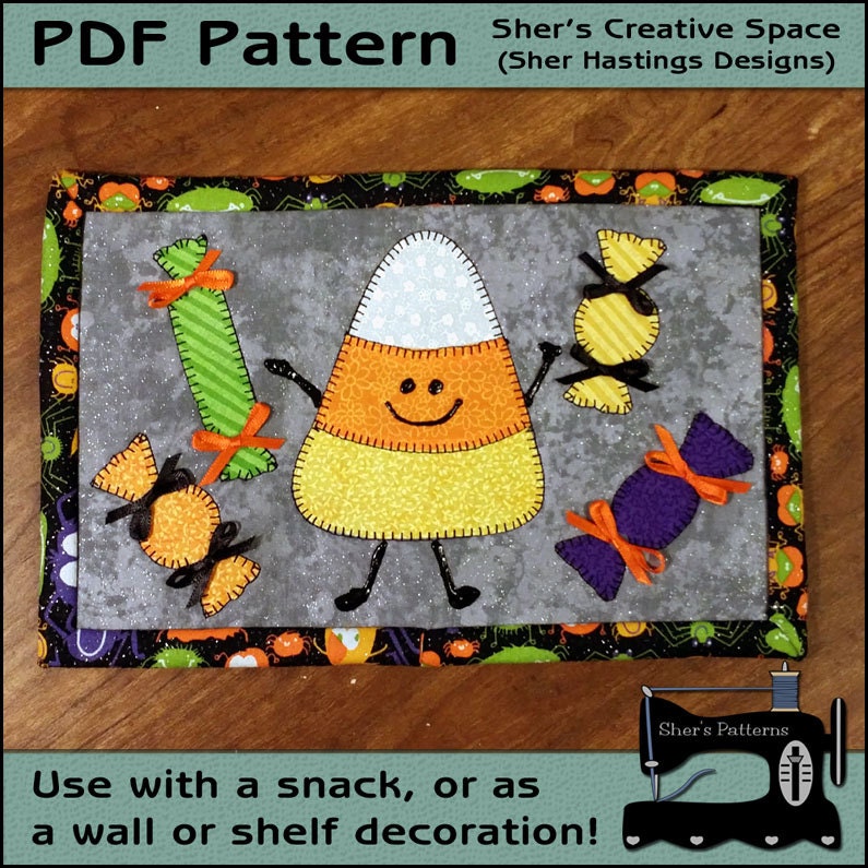 PDF Pattern for Halloween Mug Rug, Happy Candy Corn Mug Rug Pattern ...