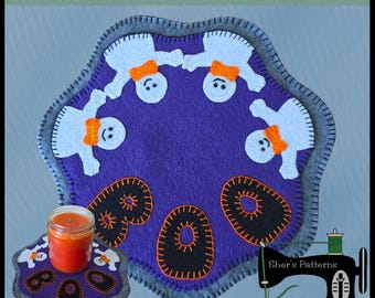 PDF Pattern for BOO Ghost Candle Mat, Halloween Candle Mat, Felt Sewing Pattern, Halloween Sewing Pattern