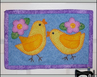 PDF Pattern for Chicks Mug Rug, Easter Mug Rug Pattern, Chicks Mini Quilt Pattern, Easter Applique Pattern - Sewing Pattern, Tutorial, DIY