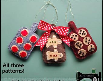 PDF Pattern for Cookie Board Ornaments, Christmas Ornament, Christmas Applique, Appliques, Kids Craft, Sewing Pattern, Tutorial, DIY