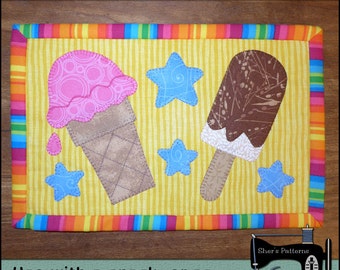 PDF Pattern for Ice Cream Treats Mug Rug, Ice Cream Mug Rug Pattern, Dessert Mini Quilt Pattern - Sewing Pattern, Tutorial, DIY